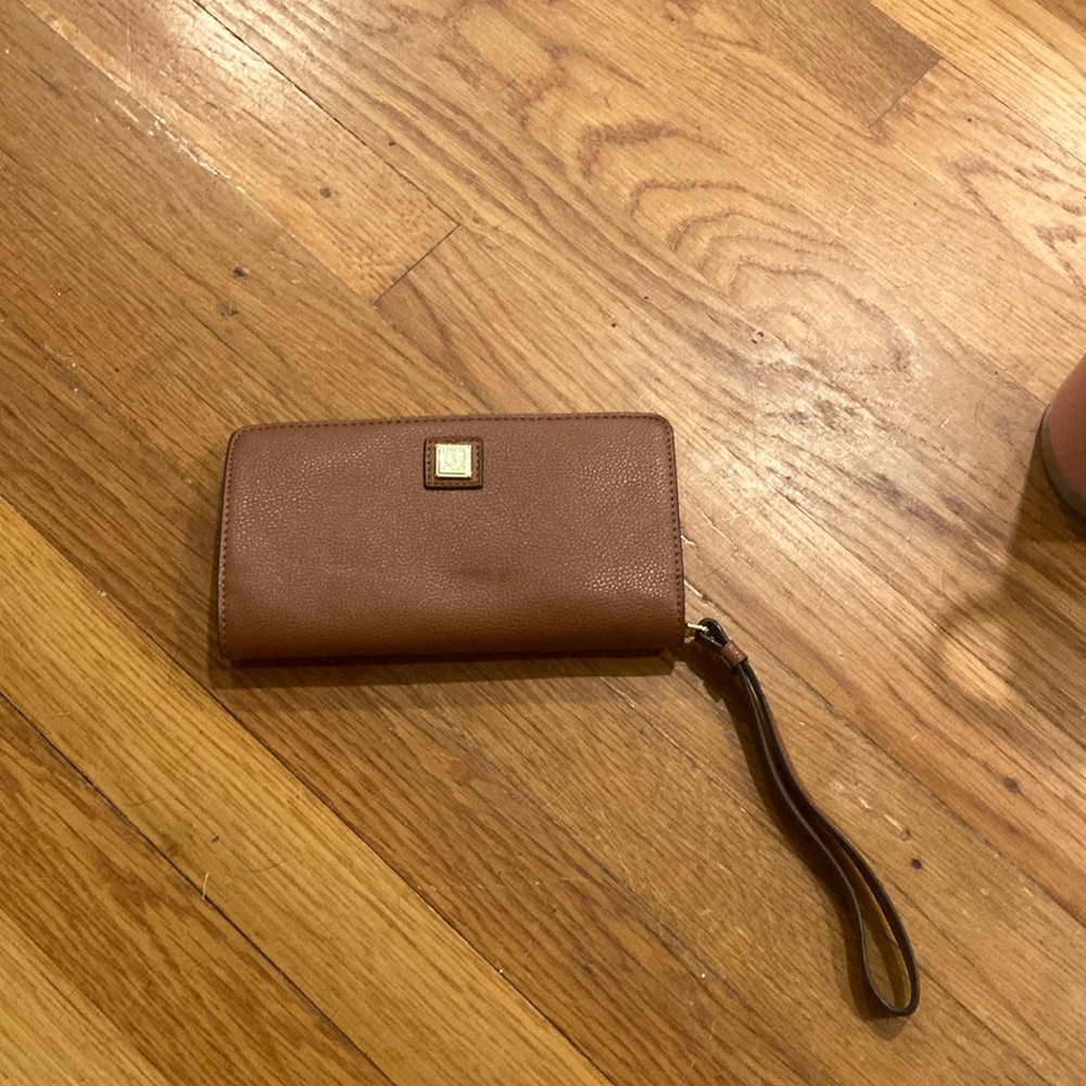 Brown clutch with removable mini wallet